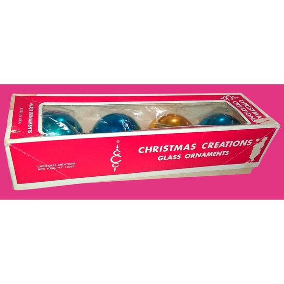 Vintage Christmas Creations Mercury Glass Ornaments Set Of 4 Blue Gold Made In U - Picture 4 of 9